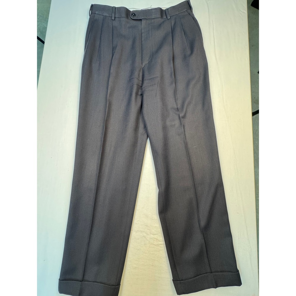 Zanella Mens Pleated Cuffed Dress Pants‎ Charcoal Grey Textured Trousers 34